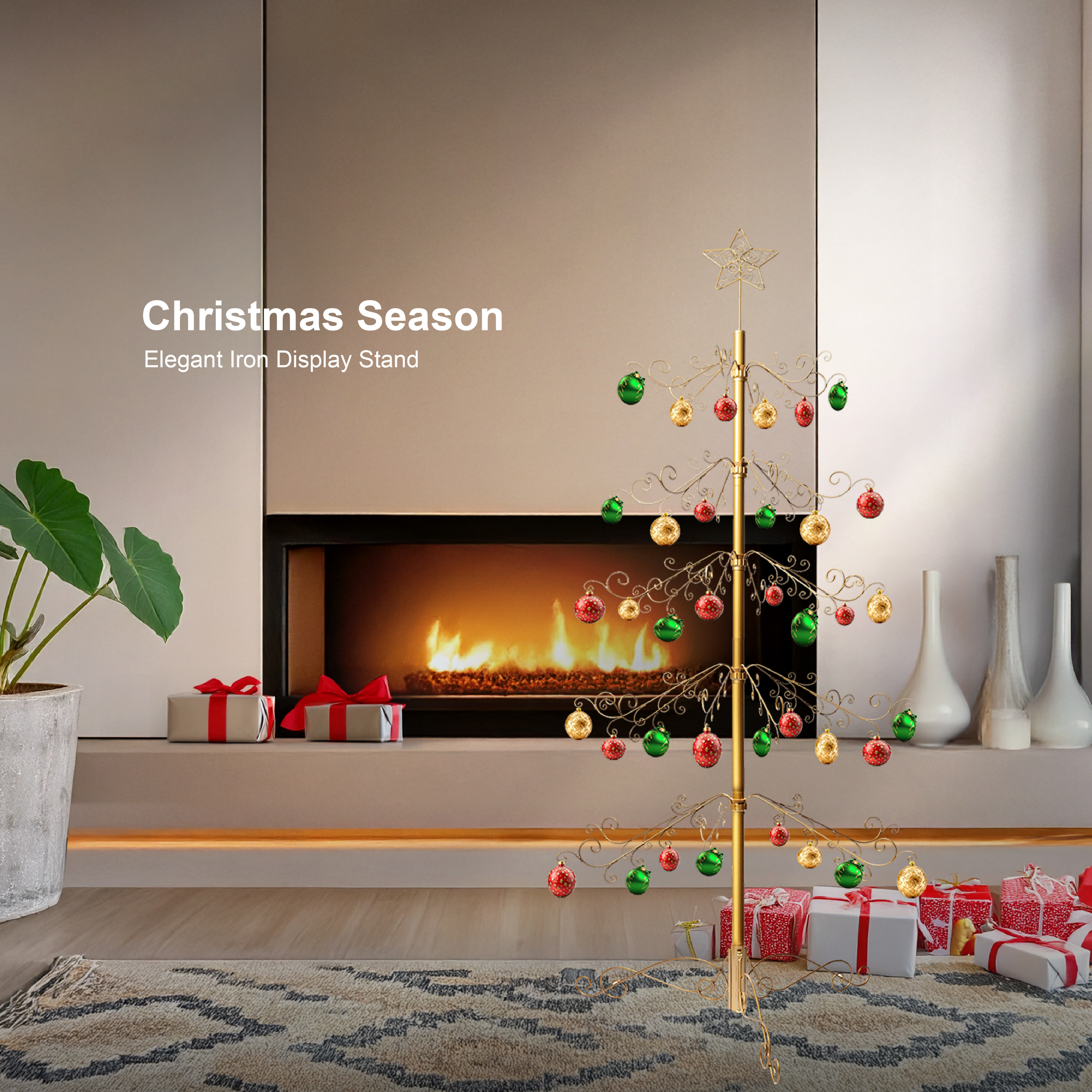 HOHIYA  6.5 Feet Wrought Iron Christmas Tree Alternative Metal Ornament Display Stand with 174 Hooks Extra Large Floor Standing ECO Xmas Tree for Keepsake Collections Gold